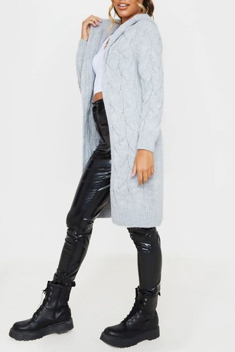 Women Ladies Cardigan Cable Knitted Oversized Long Hooded Chunky Jumper Cape Top - Picture 26 of 32