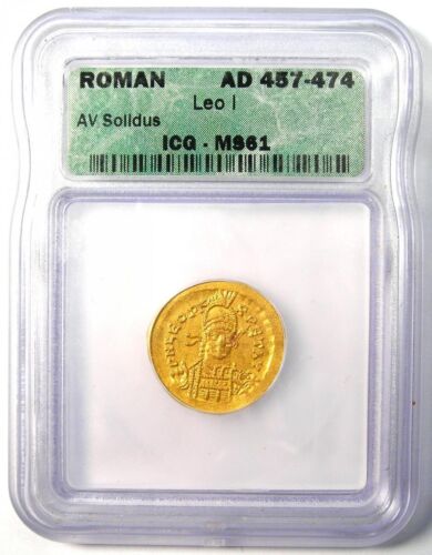 Roman Leo I AV Solidus Gold Coin 457-474 AD - Certified ICG MS61 (Choice BU UNC) - Picture 2 of 5