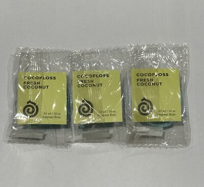 Set of 3 New 33yd Coconut REFILLS Cocofloss Dental Floss