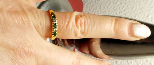 🌹ANELLO ORO giallo 18kt 750 DIAMANTI SMERALDI NATURALI usato Brillanti Eternity - Foto 10 di 13