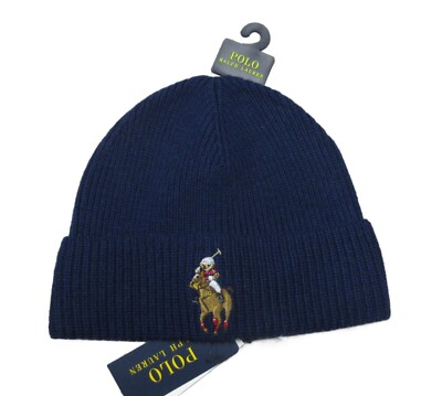Polo Ralph Lauren Men's Navy Riding Polo Bear Graphic Ribbed Cuff Beanie 