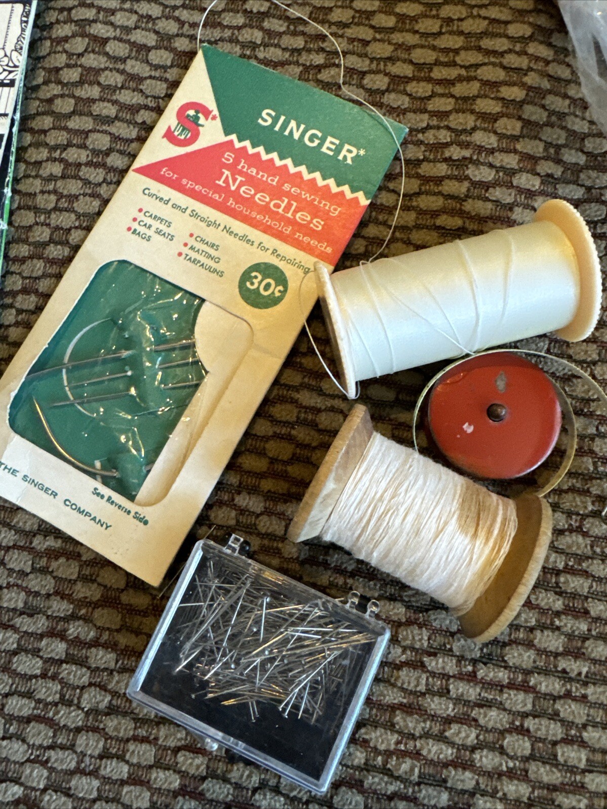 Vintage Needles,spools, Tape Measure, Pins