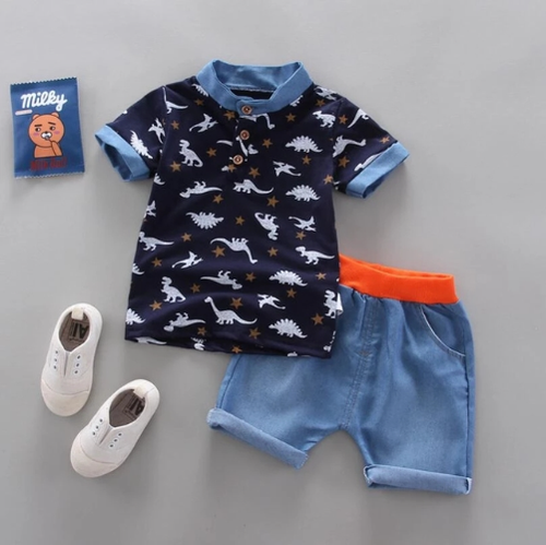 Ropa Verano Niños Ropa Conjuntos Moda Corbata Camisetas + Rayas Corto 2 piezas Traje - Imagen 36 de 39