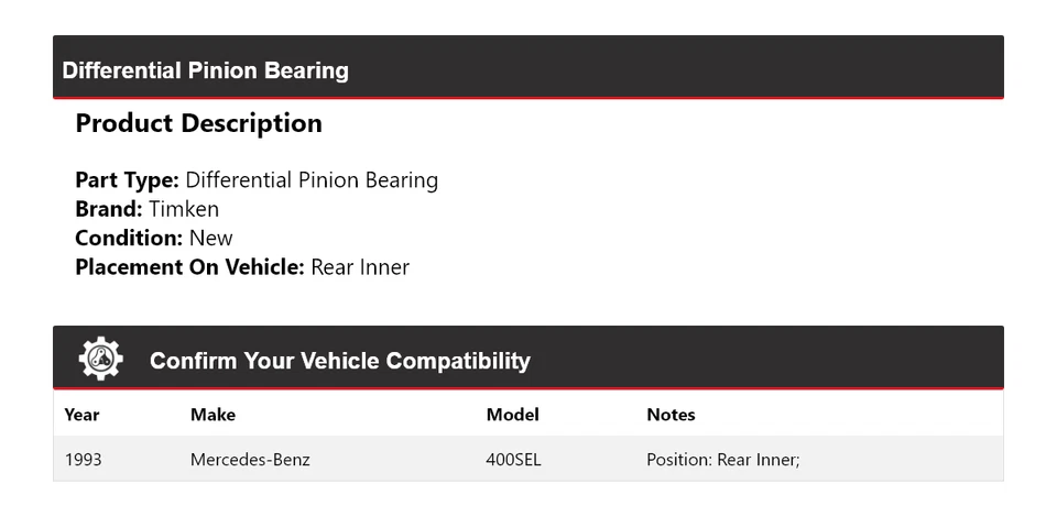 Cojinete de piñón diferencial trasero Timken para Mercedes-Benz 400SEL 1993 Foto 2 de 4