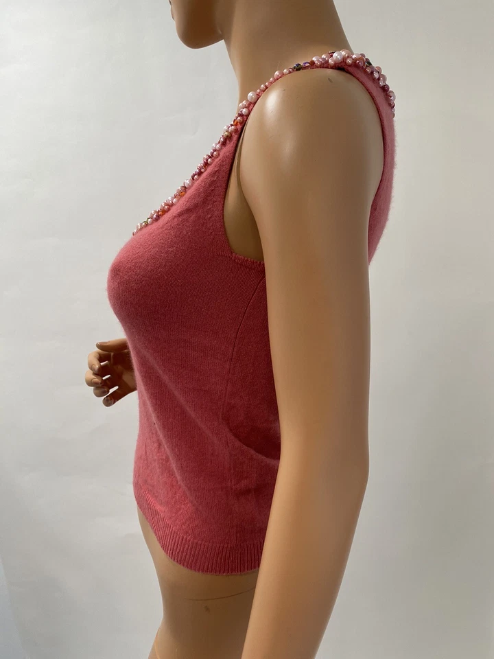 Синтия стефф 100% кашемир XSP без рукавов вышитый персиковый розовый цвет - Изображение 4 из 4