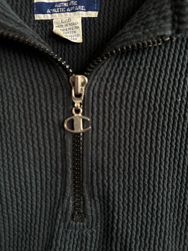 Vintage Champion Sweatshirt mens Large Black Quarter Zip 90s Korea Thermal Sport - Picture 3 of 7