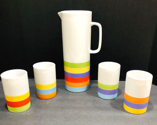 MCM Thomas Germany 5 PC Pitcher Tumbler Set Vintage Stripes NWOT Summer Patio