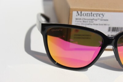 NIB | SMITH | Black Monterey Sunglasses with Rose Gold Mirror Chromapop Lens SMITH OPTICS Monterey Sunglasses Black Gold/ChromaPop Rose  main image 3