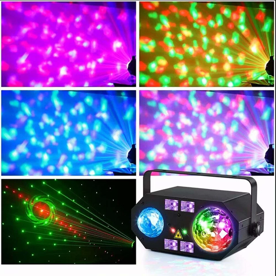 4 in 1 DMX DJ Light with Laser RGBW Waterwave UV Strobe Moonflower inc Remote - Image 3 of 4