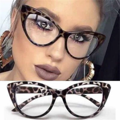 Leopard VTG 50s/60s Style Clear Lens Cat Eye Office Retro Rockabilly Glasses