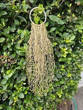 Vintage Crochet Fishnet Handbag Tote Purse with Plastic Handles - BEIGE