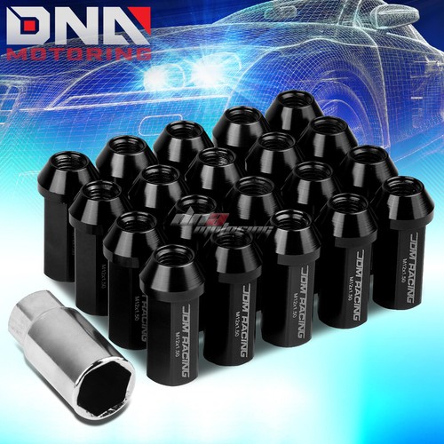 20PCS 50MM BLACK ALUMINUM 25MM OD M12X1.5 CONICAL CLOSEDEND LUG NUTS