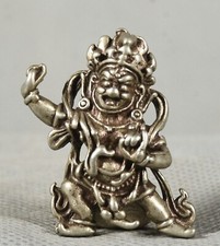 3CM Tibet Buddhismus Miao Silber Tempel Mahakala Zornliche Gottheit Statue