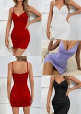 Women's Ruched Back Bodycon Dress - V-Neck Mini Cocktail & Club Night Party Wear