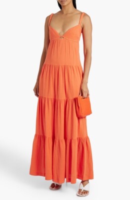 Jonathan Simkhai Mirabelle Tiered Cutout Cotton-Gauze Maxi Dress Orange $851 M