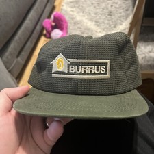 Vintage K Products BURRUS Farmer Seed Snapback Trucker Green Cloth Hat Cap