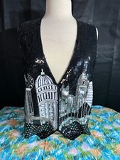 Vintage Just Fabulous Sv-097 By Samoto City Scape Sequin Vest - Sz. L - Nwt