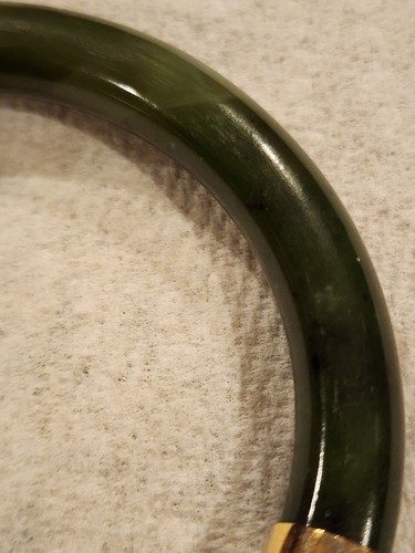 Hinge Nephrite Jade Bangle Bracelet Dark Green Jadeite Gold Tone Vintage - Picture 8 of 10