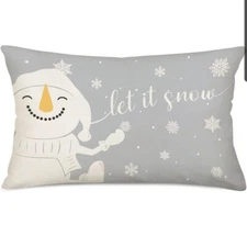 LET IT SNOW SNOWMAN Christmas Throw Pillow Cover Winter Holiday Home Decor 12x20