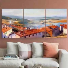3pcs Golden Hour Warm Village Sunset Metal Print Ready to Hang Art