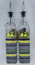 Home Essentials Oil & Vinegar Bottles 17 oz Each Lemons & Leaves Print ~ READ!