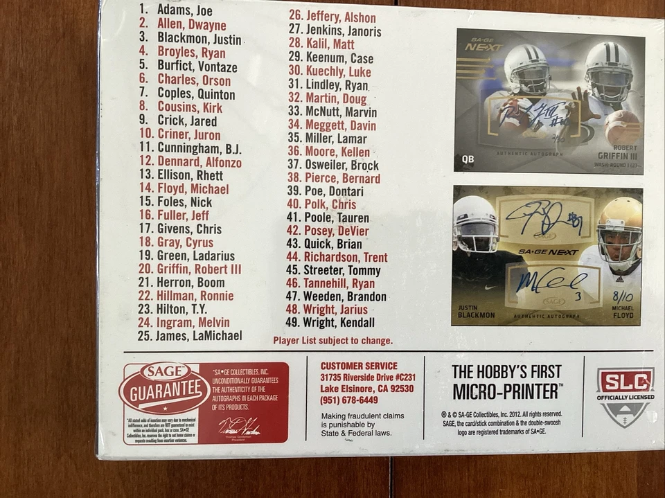 2012 Sage Next Football Box-16 Autographs Per Box - Image 2 of 3