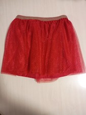 Girls Size L Red Glitter Tulle Tutu Skirt with Gold Elastic Waistband