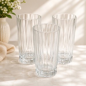 (3) Vintage Pasabahce Ribbed Highball Glasses Made in Turkey