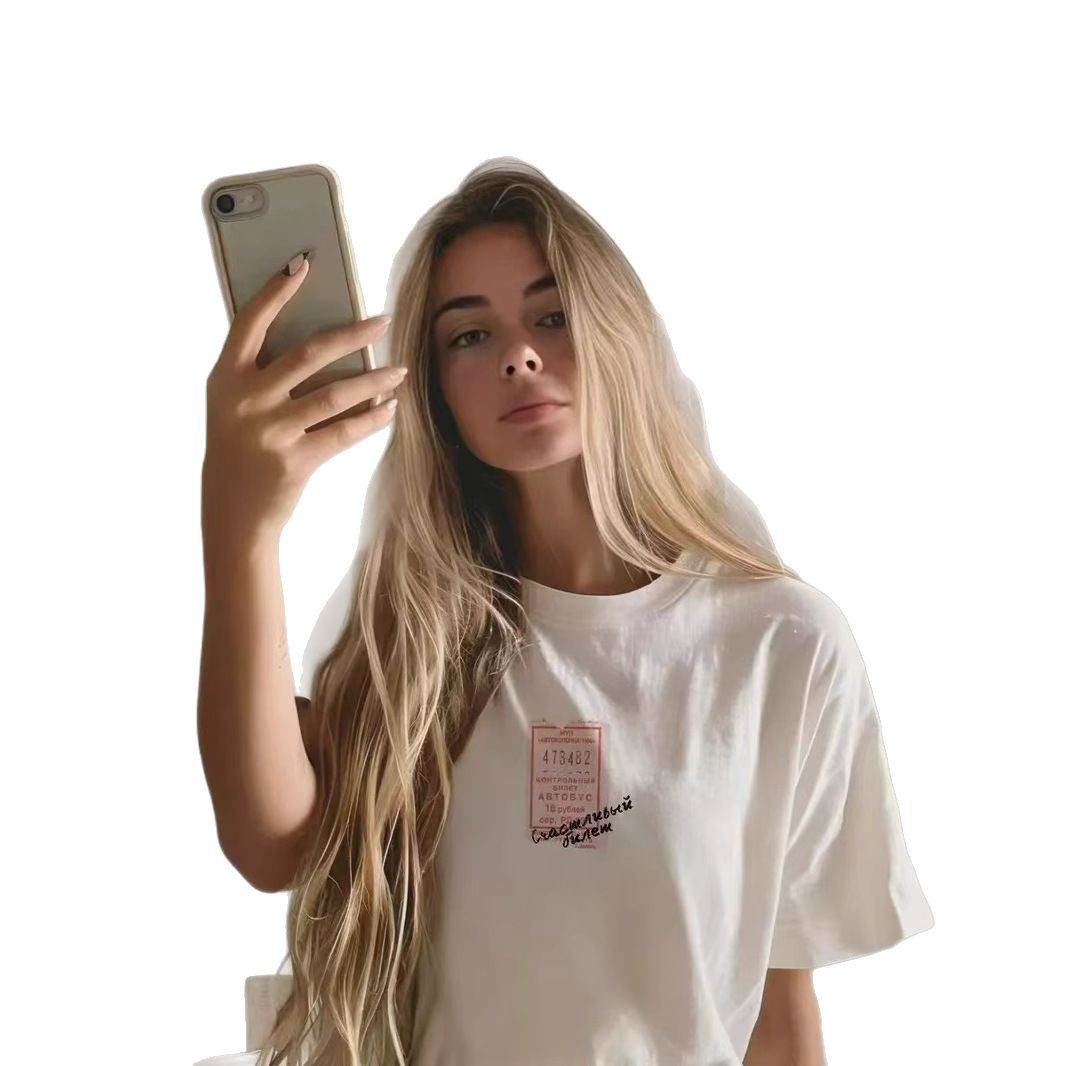 Women's short-sleeve T-shirt, lazy style fashion printed casual top, INS style image 5