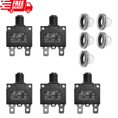 5 PCS 125/250V AC 32V DC 20A Circuit Breaker with Manual Reset Push Button Ov