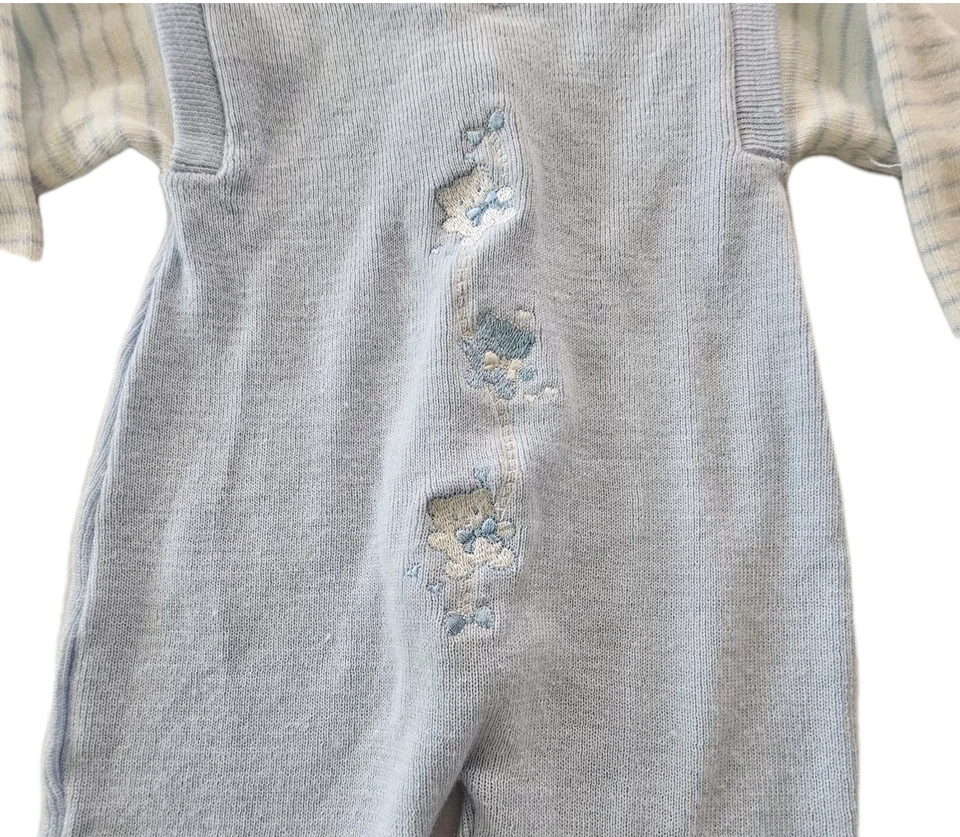 Mameluco vintage con patas tejido azul bebé niño 9M mangas a rayas Foto 2 de 4