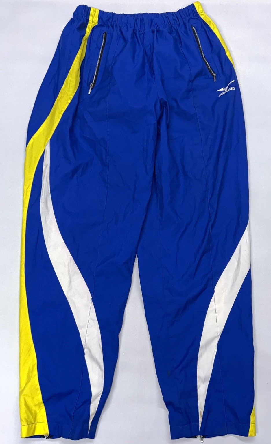 Mizuno, Vintage 90s Mizuno Track Pants XL Blue Yellow Colorblock Windbreaker Hong Kong