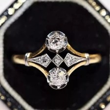 Vintage Art Deco Style Round Lab Created Diamond 14K Yellow Gold FN Wedding Ring
