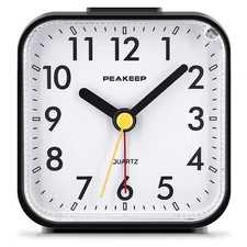 Peakeep Small Battery Operated Analog Travel Alarm Clock Silent No Ticking Ligh