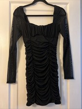 Windsor Women’s Black Ruched Mini Dress Long Sleeved Size M New With Tags