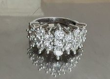 Vintage SJ 925 Sterling Silver Cluster Ring   Size 7 - 7.1 Statement Cocktail
