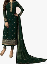Salwar Kameez Set Green Embroidered with Pants Dupatta Women