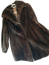 Vintage Mahogany Brown Mink Fur Coat M/L Satin Lining Pouf Sleeves Button Cuffs