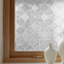 Window Privacy Film Decorative for Front Door, Bathroom Static Cling Stained Gla