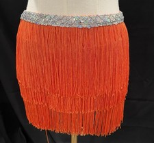 Orange sequin fringe mini skirt with silver sequin waistband