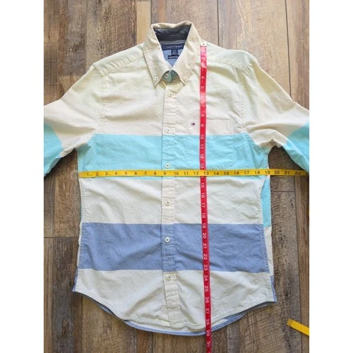 Tommy Hilfiger - Striped Colorblock Oxford Shirt - S - Cream Aqua Blue image 7