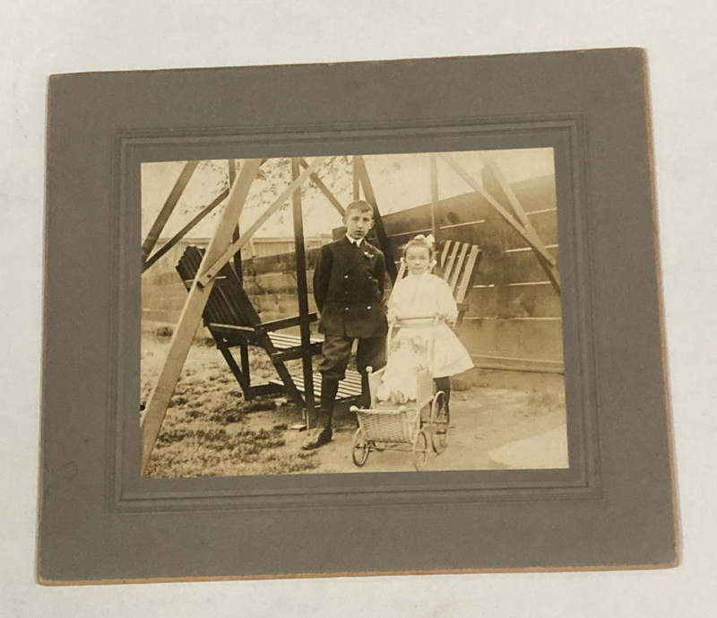Cabinet Carde Photo Two Children in Yard Circa 1910s Excellent Condition