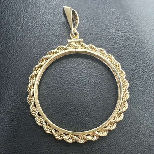 1850-1933 US $20 Liberty Double Eagle Screw Top Rope Coin Bezel 14k Gold 7.9g