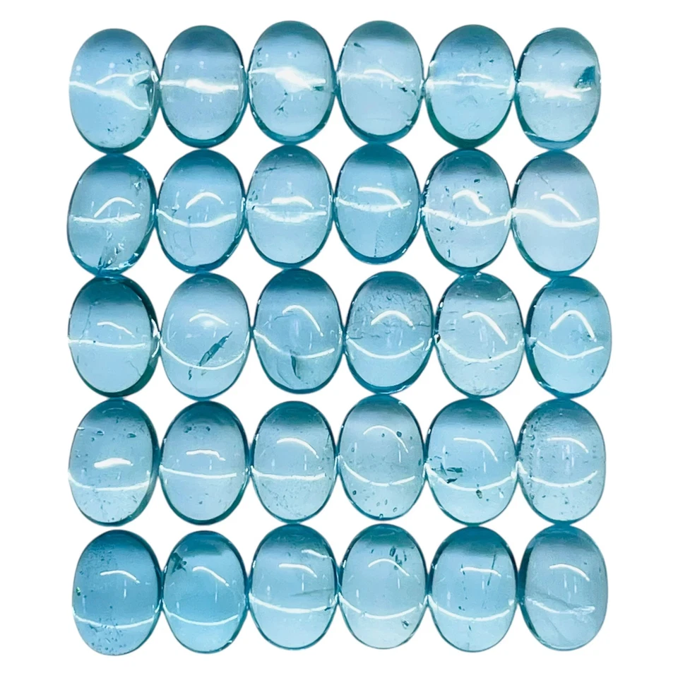 Topacio azul cielo natural 7x5 mm (lote de 15 piezas) piedras preciosas cabujón sueltas forma ovalada Foto 4 de 4