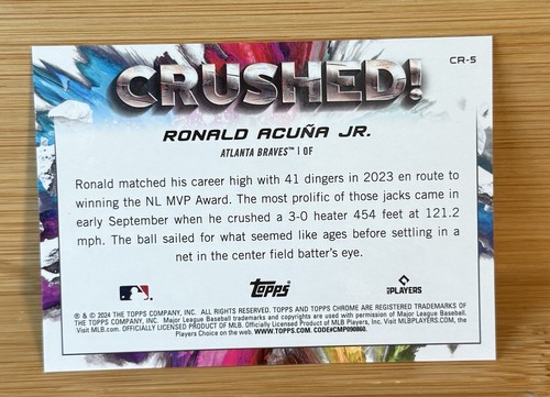 RONALD ACUNA JR. 2024 TOPPS CHROME CRUSHED! EXIT VELOCITY SSP - Picture 2 of 2