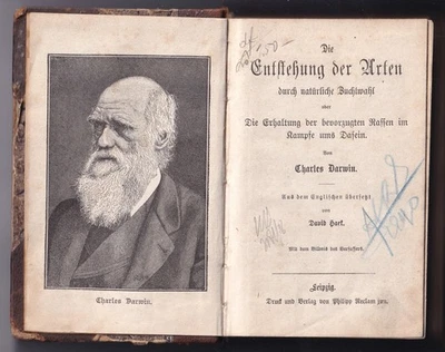 Antique 1900 Charles Darwin Die Entstehung der Arten Reclam Leather FoldOut Plat - Image 1 of 4
