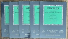 Arches 9x12 Watercolour 5pk Paper Pads NEW Paint Sketch 60 Sheets Ink Gouache