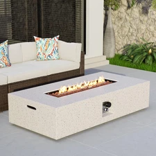 56-Inch X 28-Inch Outdoor Propane Fire Pit Coffee Table W Concrete Rectangle Bas