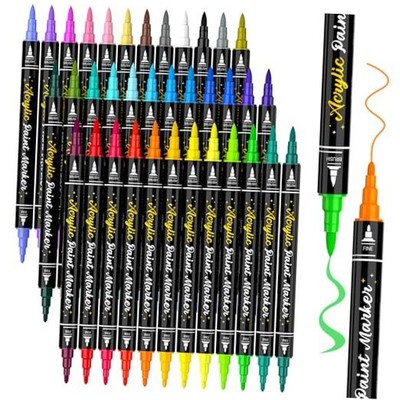 36 Colors Dual Tip Acrylic Paint Pens Paint Markers, Fine Tip and Brush Tip 