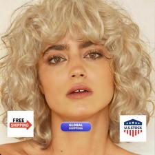 Kaneles Short Blonde Curly Bob Wig Shoulder Length with Bangs for Women Cosplay
